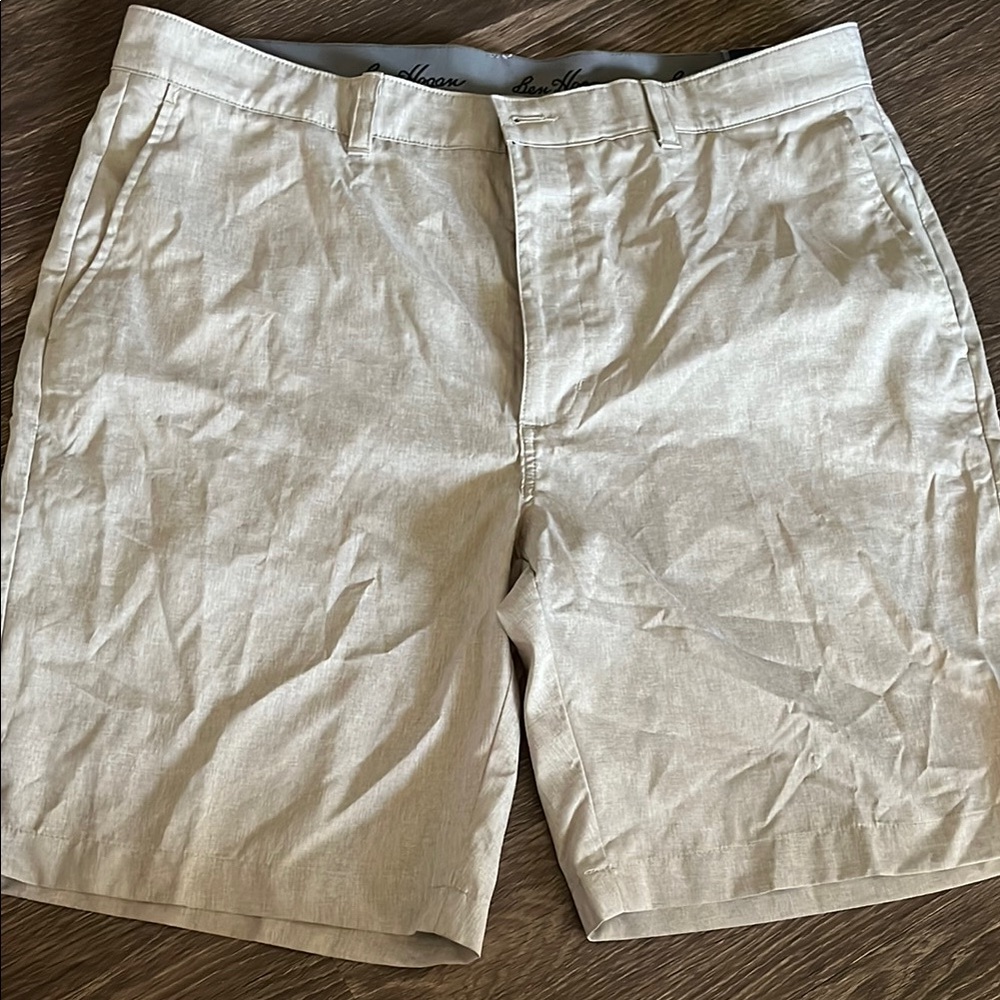 Tan Flat Front Summer Shorts Lightweight Cotton